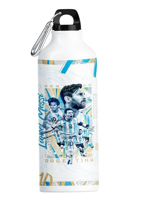 PrintWala Messi Design 600ml Aluminum Sipper Bottle BPAFree Travel Sports Friendly - Image 1