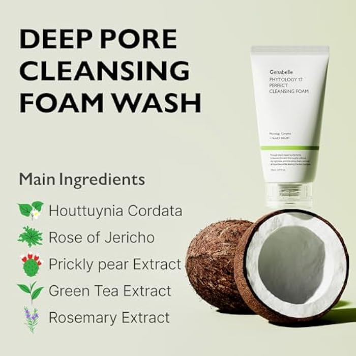 Genabelle Phytology 17 Perfect Cleansing Foam – Skin-Soothing Gentle Coconut-Derived Cleanser, Luxurious Rich Foam for Deep Pore Cleansing & Soothing Sensitive Skin - Image 3
