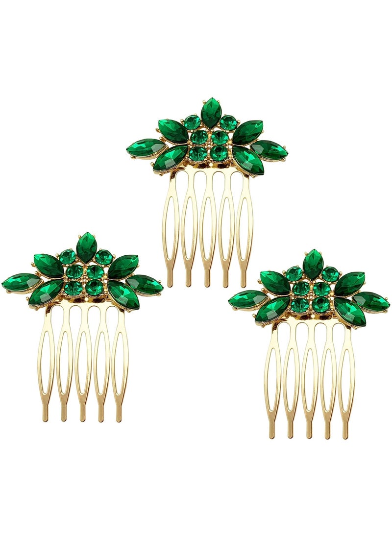 BETITETO BETITETO Bridal Crystal Hair Piece with Comb 3 Pieces Small Rhinestone Wedding Gold Hair Pins Accessories for Women Girls Green 