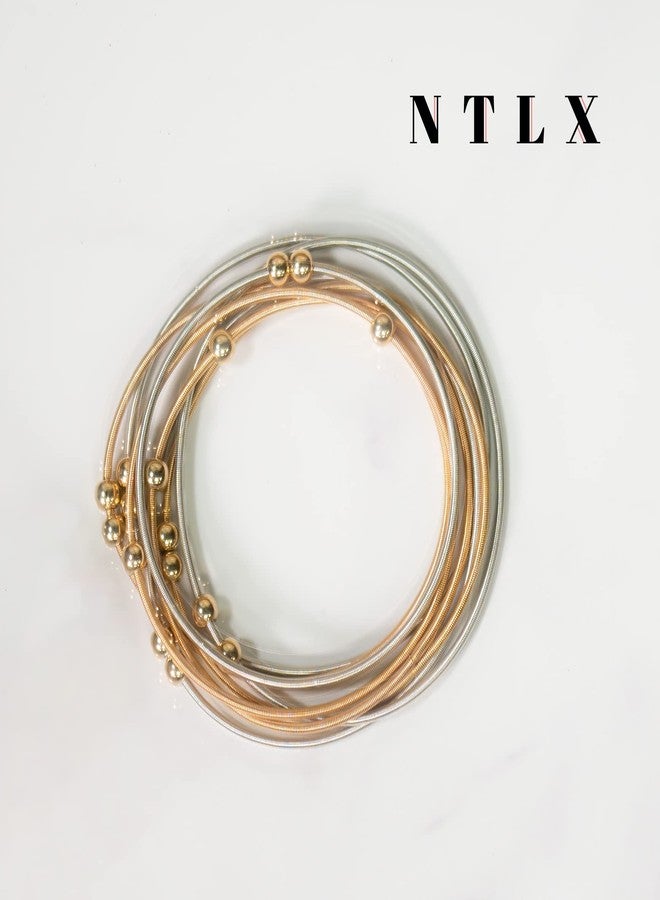 NTLX Guitar String Bracelet - Multi Strand Stackable Stretch Bracelets for Women - Bohemian Boho Bracelets - Music Lovers Fashion - Multi Color Strand Statement Bangles (Silver & Gold Plated Mix) - Image 5
