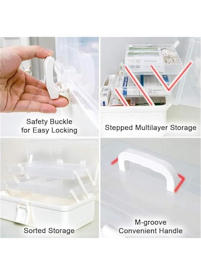 HOOKOR Plastic Medical Storage Containers Medicine Box Organizer Home Emergencies First Aid Kit Pill Case 3-Tier with Compartments and Handle - Image 5