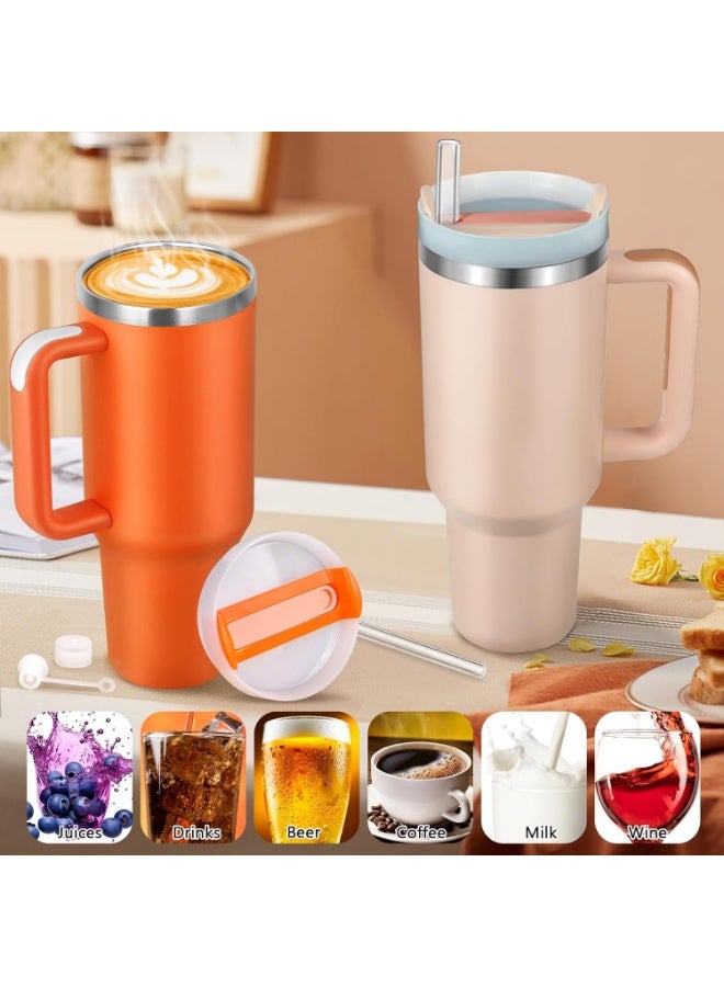 روییيس بهلوان 40 أونصة مع مقبض وغطاء من القش معزول، زجاجات مياه معزولة بالفراغ من الفولاذ المقاوم للصدأ سعة 40 أونصة، كوب قهوة مثلج للسفر قابل لإعادة الاستخدام في السيارة يحافظ على سخونة وبرودة ساعات - Image 3