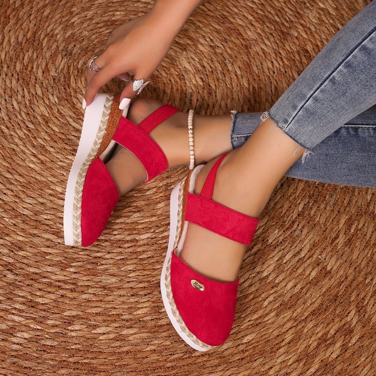 in stock European and American Foreign Trade New plus size Wedge Sandals Wide Band Baotou Sandals Womens All-match Womens Shoes Teme Red
