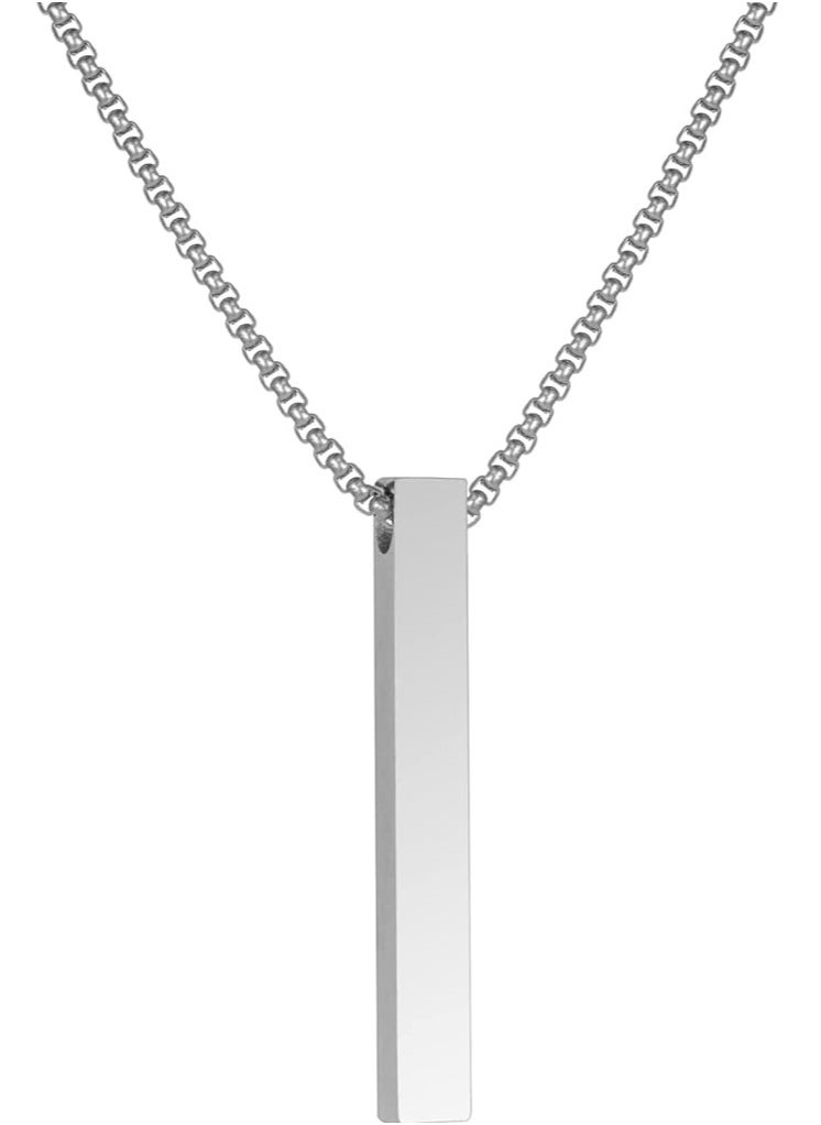 Showday Bar Pendant Necklace For Men Stainless Steel Box Chain Pendant Men’s Necklace Jewelry Large Pendant Necklace Length 70cm  - Image 1