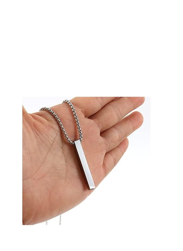 Showday Bar Pendant Necklace For Men Stainless Steel Box Chain Pendant Men’s Necklace Jewelry Large Pendant Necklace Length 70cm  - Image 2