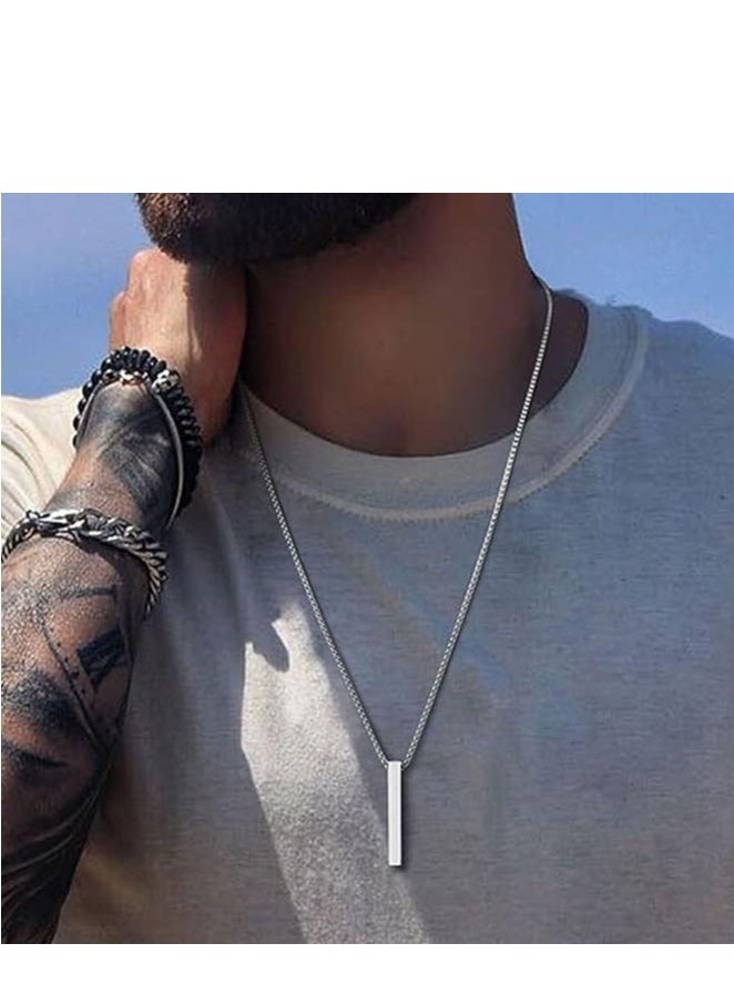 Showday Bar Pendant Necklace For Men Stainless Steel Box Chain Pendant Men’s Necklace Jewelry Large Pendant Necklace Length 70cm  - Image 3