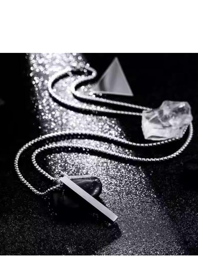Showday Bar Pendant Necklace For Men Stainless Steel Box Chain Pendant Men’s Necklace Jewelry Large Pendant Necklace Length 70cm  - Image 4