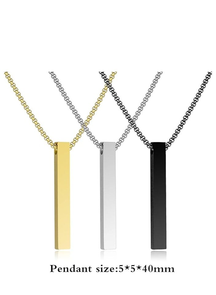 Bar Pendant Necklace For Men Stainless Steel Box Chain Pendant Men’s Necklace Jewelry Large Pendant Necklace Length 70cm