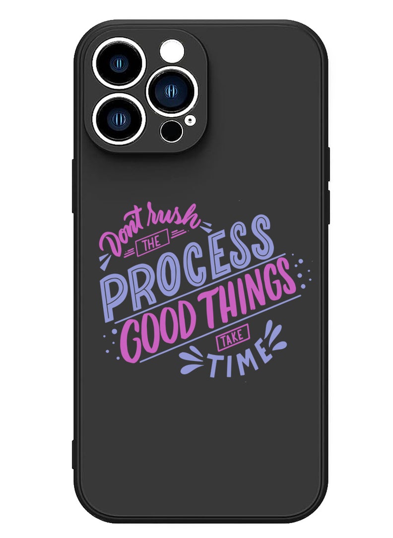 Theodor - Protective Slim Fit Case Liquid Silicone Cover with Full Body Protection Anti-Scratch Shockproof Case For iPhone 15 Pro Black - Dont rush the Process good things take time - Image 1