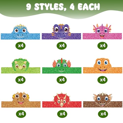 Adecortalk 36 Pcs Dinosaur Party Hats for Kids Birthday Paper Headbands Crown for Boys Girls Dinosaur Party Decorations Supplies - Image 5