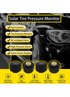 Arabest Tire Pressure Monitoring System Wireless TPMS Tire Pressure Monitor System with 4 External Sensors & 5 Alarm Modes, LCD Real-time Display, Auto Sleep Mode, Easy to Install, Solar & USB Charge  - Image 2