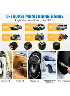 Arabest Tire Pressure Monitoring System Wireless TPMS Tire Pressure Monitor System with 4 External Sensors & 5 Alarm Modes, LCD Real-time Display, Auto Sleep Mode, Easy to Install, Solar & USB Charge  - Image 3