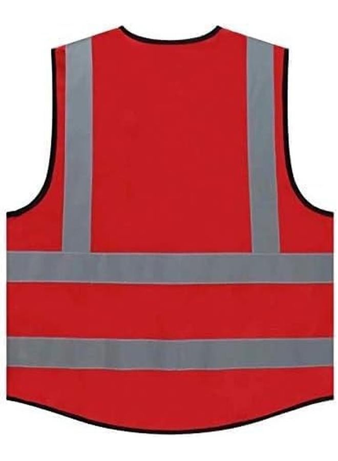 ECVV Reflective Safety Vest Bright Neon Color With 2 Inch Reflective Strips Zipper Front Medium Free Size Red - Image 4