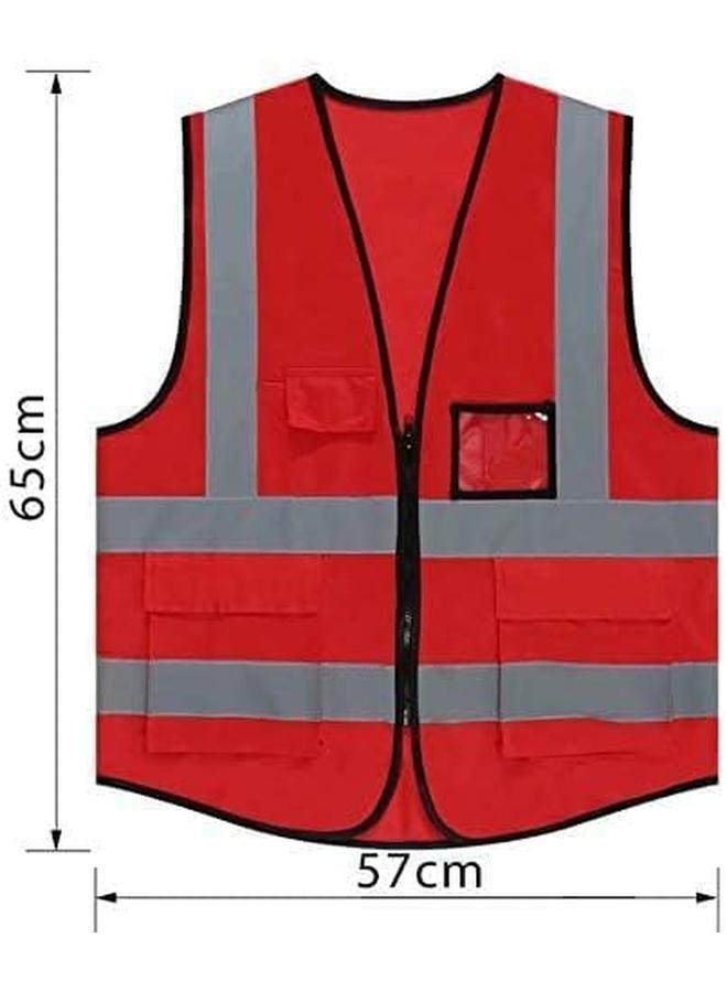 ECVV Reflective Safety Vest Bright Neon Color With 2 Inch Reflective Strips Zipper Front Medium Free Size Red - Image 2