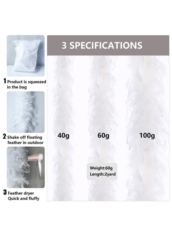 THARAHT Chandelle Feather Boa 19 Color-38g/55g100g 2Yard Dancing Wedding Party Halloween Costume Decoration Feathers boa, White, 2Yard-38g - Image 2