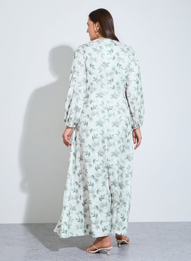 Styli Plus Size Floral Print Balloon Sleeves A-Line Maxi Dress - Image 5