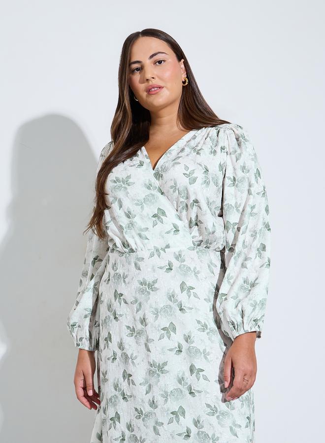 Styli Plus Size Floral Print Balloon Sleeves A-Line Maxi Dress - Image 2