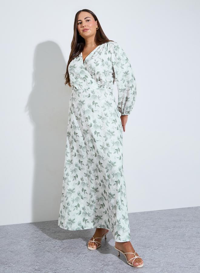 Styli Plus Size Floral Print Balloon Sleeves A-Line Maxi Dress - Image 3