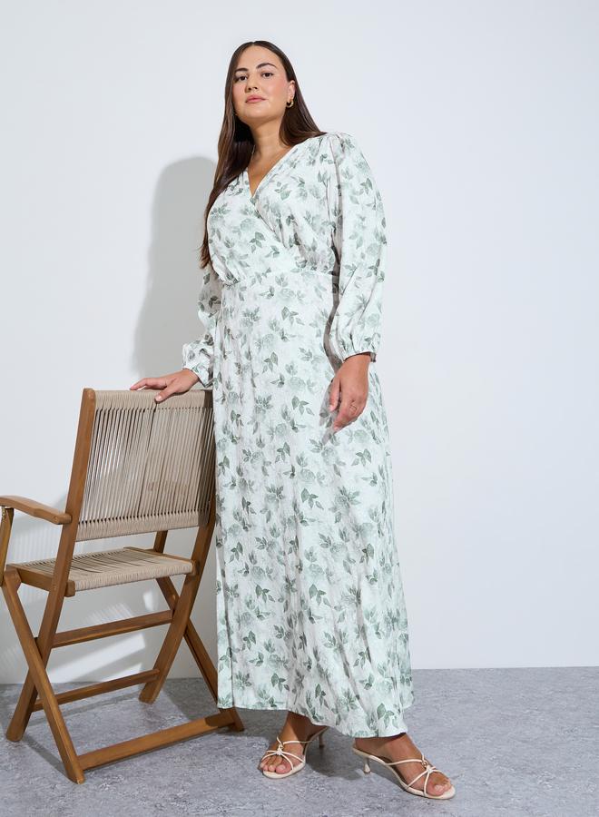 Styli Plus Size Floral Print Balloon Sleeves A-Line Maxi Dress - Image 1
