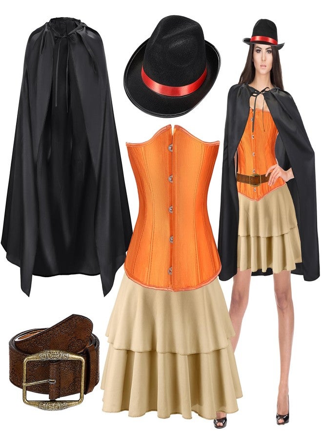 Funnysoft 5 Pcs Women Puss Costume Cloak Hat Cat in Boots Cosplay Accessories Set Cape Cap Belt Set Puss Cloak Halloween Costume(S) - Image 1