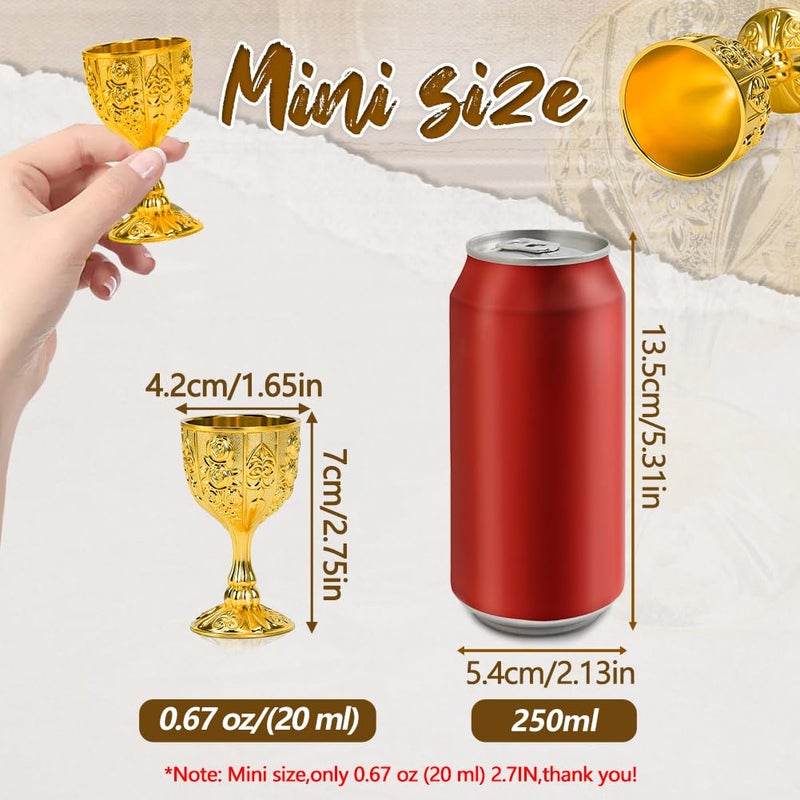 Eforcase 12Pcs Mini Chalice Goblet Gold Copper Wine Small Cup Medieval Vintage Goblet, Copper Metal Toasting Wine Chalice Flower Embossed Shot Glasses Cup for Communion Altar Drinking - Image 2