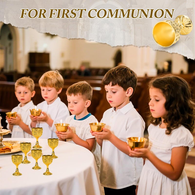 Eforcase 12Pcs Mini Chalice Goblet Gold Copper Wine Small Cup Medieval Vintage Goblet, Copper Metal Toasting Wine Chalice Flower Embossed Shot Glasses Cup for Communion Altar Drinking - Image 5