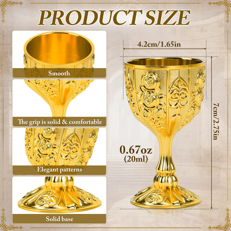 Eforcase 12Pcs Mini Chalice Goblet Gold Copper Wine Small Cup Medieval Vintage Goblet, Copper Metal Toasting Wine Chalice Flower Embossed Shot Glasses Cup for Communion Altar Drinking - Image 4
