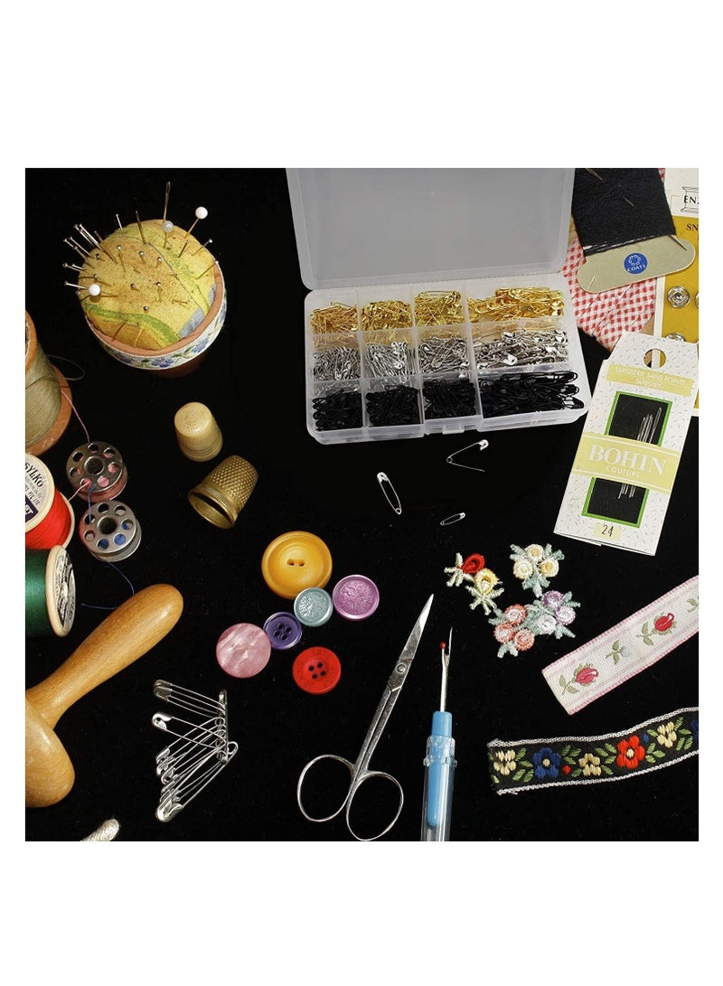 Premify 540 Pieces 4 Sizes Durable Rust Resistant Black Gold Silver Premium Safety Pins with Storage Box - Image 5