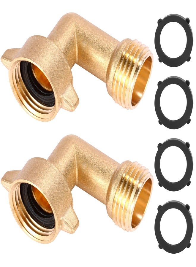 Sanpaint 2 Pack Garden Hose Elbow Connector 90 Degree, 3/4" Heavy Duty Brass Adapter with 4 O-Rings, Solid Brass Garden Hose Elbow - Image 1