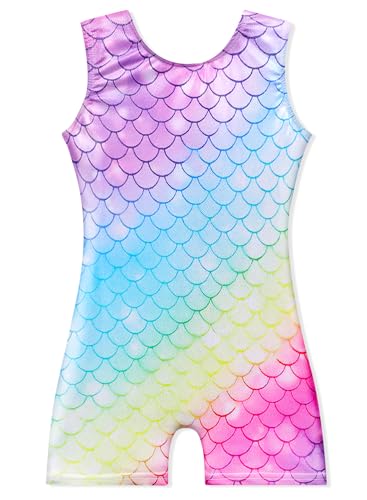 EQSJIU Leotards For Girls Gymnastics Size 7-8 Mermaid Rainbow Rangers Biketard For Kids Dance Outfits Clothes Clothing Purple Pink Aqua Blue - Image 1