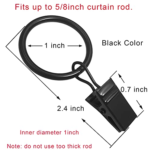 LLPJS 44 Pack Curtain Rings Hooks, Hanger Clips for Hanging Drapery Drapes Bows, 1 inch Interior Diameter, Fits up to 5/8" Rod, Black - Image 2