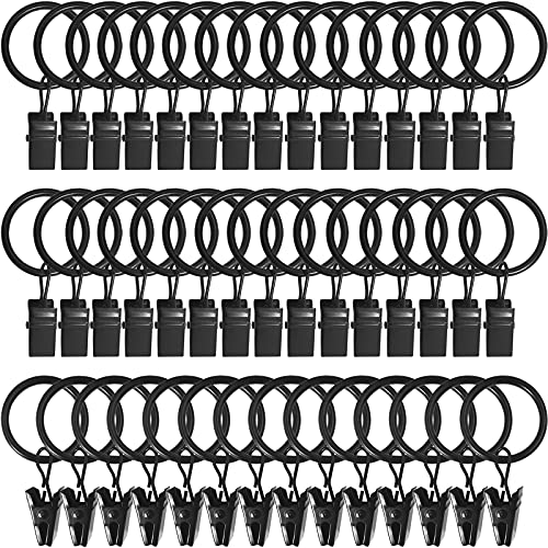 LLPJS 44 Pack Curtain Rings Hooks, Hanger Clips for Hanging Drapery Drapes Bows, 1 inch Interior Diameter, Fits up to 5/8" Rod, Black - Image 1