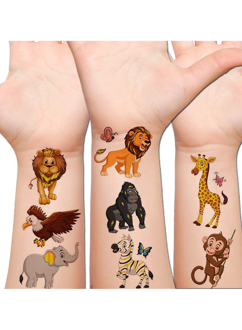 قوس قزح أورينبو 4 أوراق كبيرة من وشم الحيوانات اللامعة المؤقتة للأطفال - 50 نمطًا من وشم الحيوانات المزيفة في حديقة الحيوان في الغابة للأولاد والبنات ومستلزمات حفلات أعياد الميلاد وحفلات استقبال المولود - Image 1