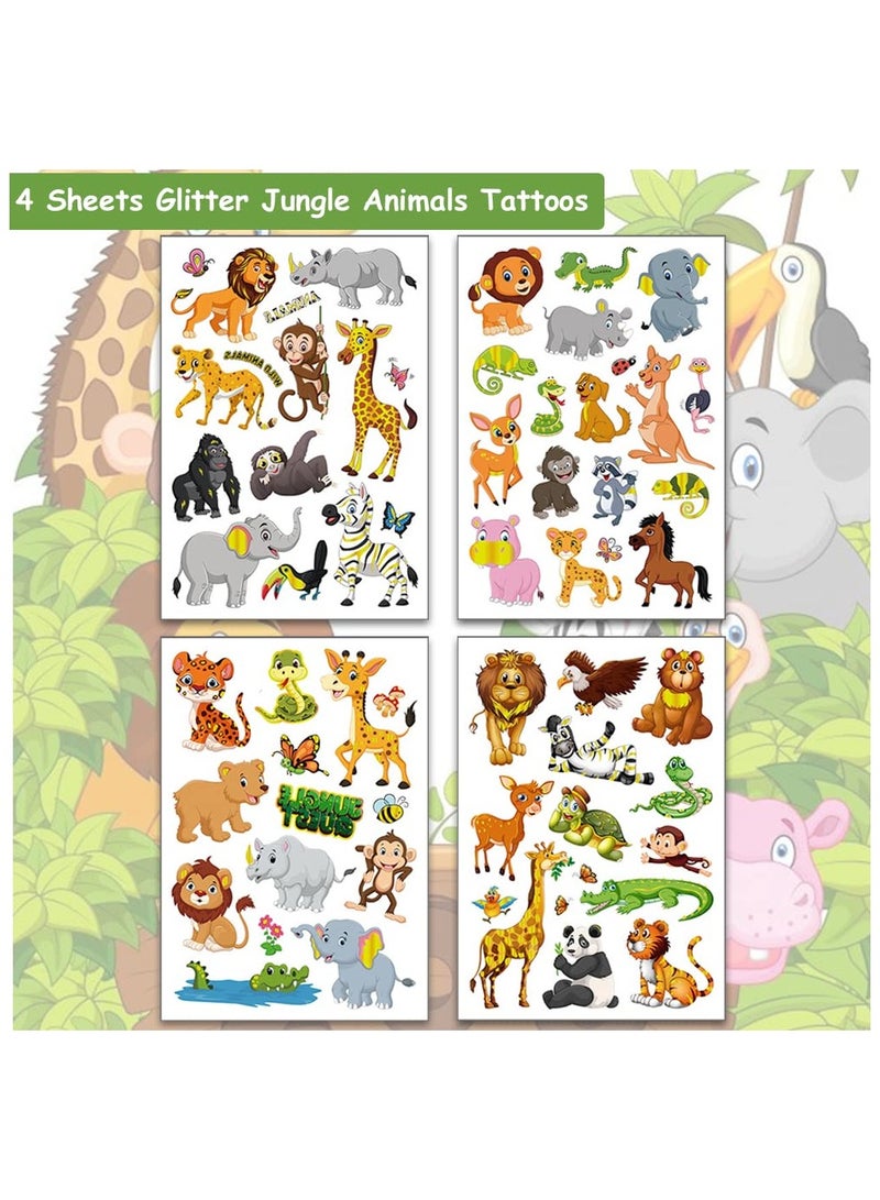 قوس قزح أورينبو 4 أوراق كبيرة من وشم الحيوانات اللامعة المؤقتة للأطفال - 50 نمطًا من وشم الحيوانات المزيفة في حديقة الحيوان في الغابة للأولاد والبنات ومستلزمات حفلات أعياد الميلاد وحفلات استقبال المولود - Image 2