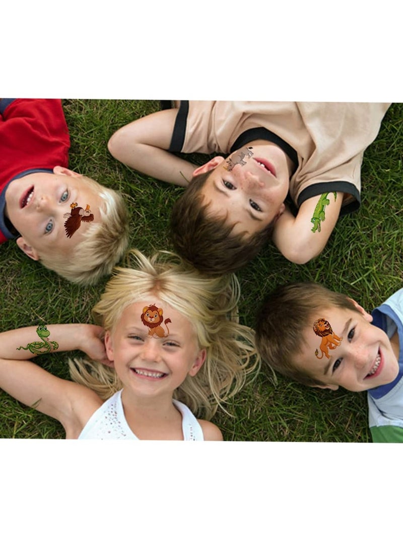 قوس قزح أورينبو 4 أوراق كبيرة من وشم الحيوانات اللامعة المؤقتة للأطفال - 50 نمطًا من وشم الحيوانات المزيفة في حديقة الحيوان في الغابة للأولاد والبنات ومستلزمات حفلات أعياد الميلاد وحفلات استقبال المولود - Image 4