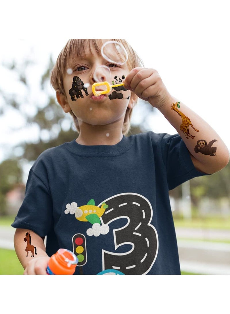 قوس قزح أورينبو 4 أوراق كبيرة من وشم الحيوانات اللامعة المؤقتة للأطفال - 50 نمطًا من وشم الحيوانات المزيفة في حديقة الحيوان في الغابة للأولاد والبنات ومستلزمات حفلات أعياد الميلاد وحفلات استقبال المولود - Image 5