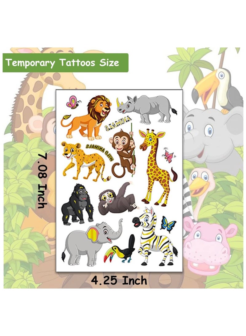قوس قزح أورينبو 4 أوراق كبيرة من وشم الحيوانات اللامعة المؤقتة للأطفال - 50 نمطًا من وشم الحيوانات المزيفة في حديقة الحيوان في الغابة للأولاد والبنات ومستلزمات حفلات أعياد الميلاد وحفلات استقبال المولود - Image 3