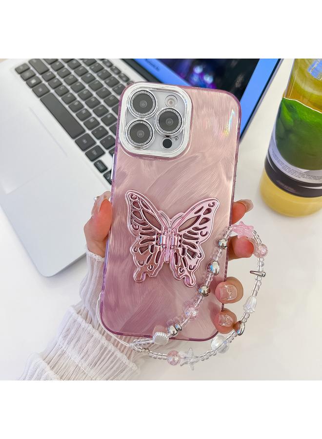 زبون جراب لهاتف iPhone 13 Pro Max مطلي بطبقة لامعة وفيلم عدسة وملمس وحامل فراشة وسوار معصم للهاتف - Image 1