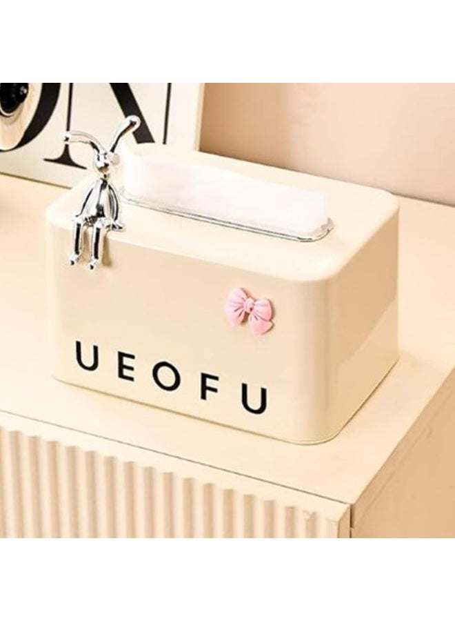 Decorative Tissue Box Cover with Rabbit Design, Square Paper Holder with Bow Accent, Reusable and Stylish Tissue Paper Cover with Spring Top for Coffee Table,Bedroom Dresser, Night Stand - Image 5