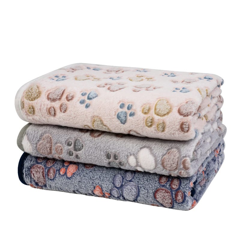 Dono 1 Pack 3 Dog Blankets, Soft Fluffy Fleece Pet Blanket Warm Sleep Mat Paw Print Design Puppy Kitten Throw Blankets Doggy Blanket for Dogs - Image 1