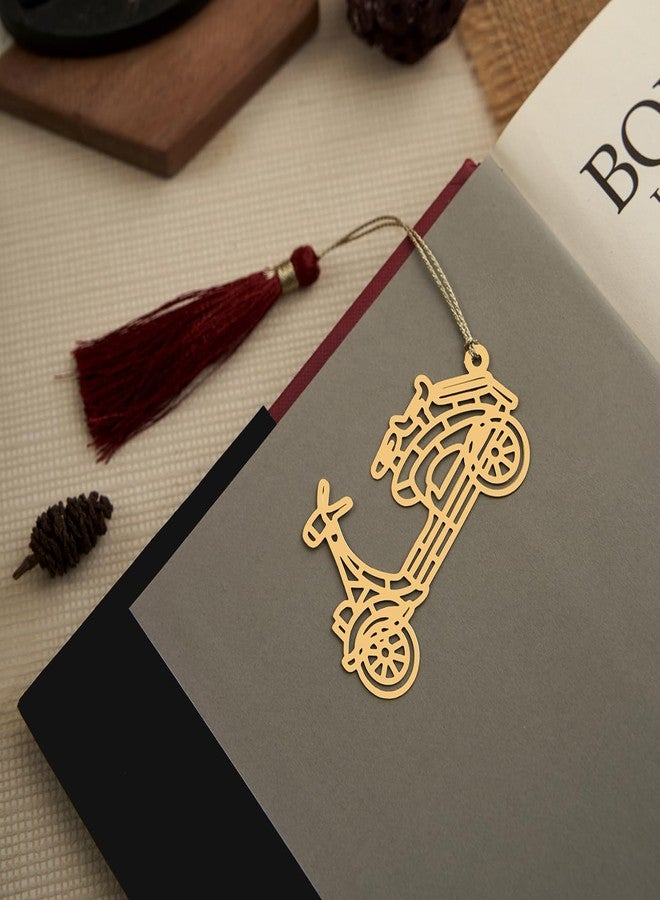 DecorTwist® Premium Brass Metal Bookmarks Gold Bookmark with Tassel Gift for Readers and Book Lovers Girl Friend Teachers Student Birthday Gifts [Scooter Design, Pack of 1] - Image 1