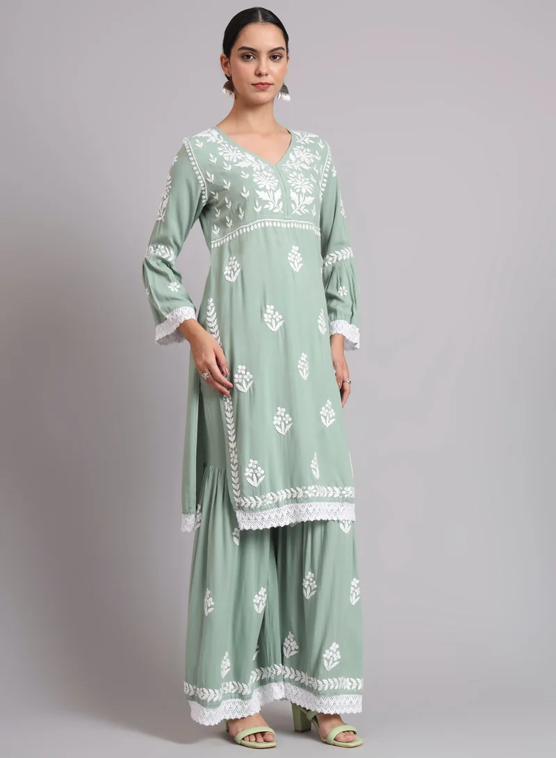 Alaya Women Hand Embroidered Lucknowi Chikankari Rayon Kurta Set-AL4077KS