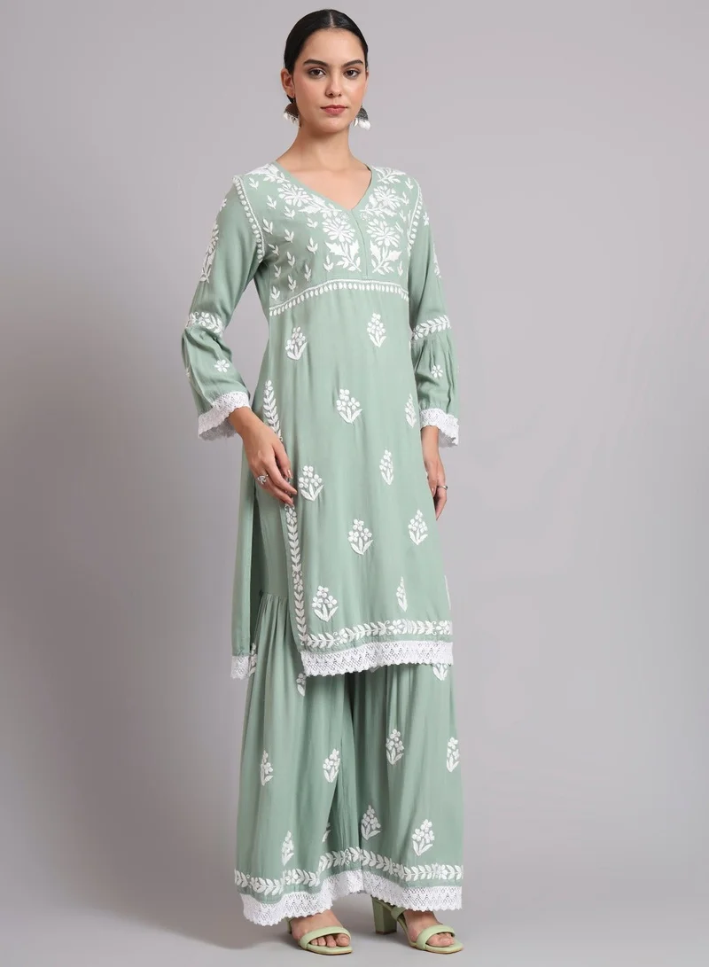 Alaya green Women Hand Embroidered Lucknowi Chikankari Rayon Kurta Set-AL4077KS for Women | Best Price UAE