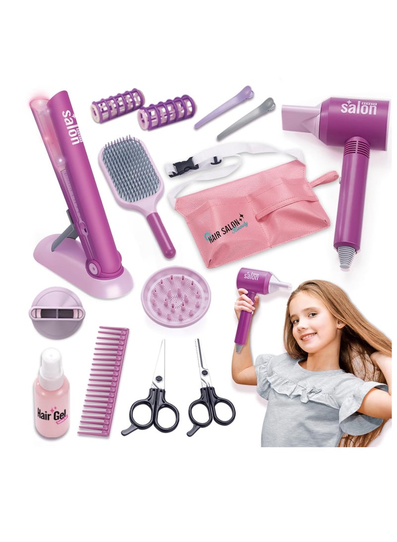 عام ألعاب صالون الشعر للبنات، مجموعة صالون تجميل تظاهري مع ملحقات واقعية، مجفف شعر، مكواة فرد شعر، حقيبة أدوات وملحقات تصفيف الشعر - Image 1