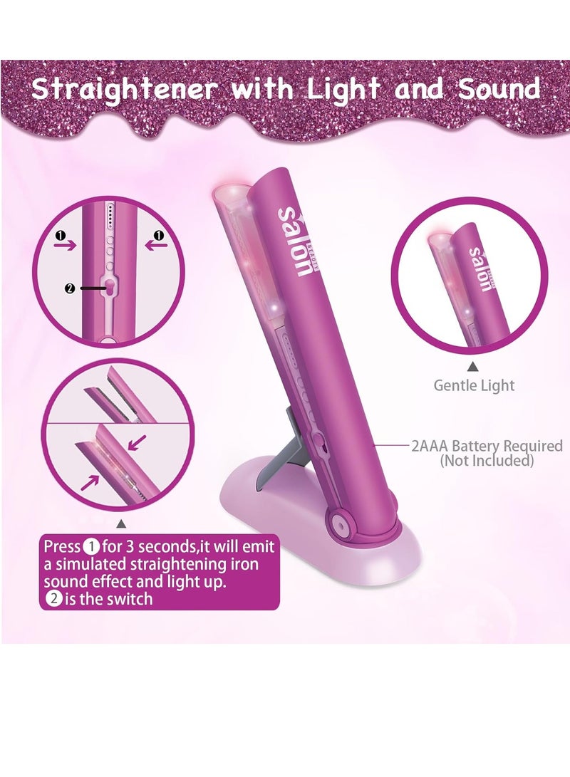 عام ألعاب صالون الشعر للبنات، مجموعة صالون تجميل تظاهري مع ملحقات واقعية، مجفف شعر، مكواة فرد شعر، حقيبة أدوات وملحقات تصفيف الشعر - Image 3