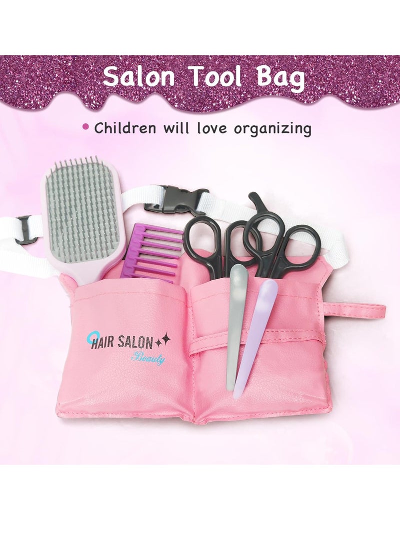 عام ألعاب صالون الشعر للبنات، مجموعة صالون تجميل تظاهري مع ملحقات واقعية، مجفف شعر، مكواة فرد شعر، حقيبة أدوات وملحقات تصفيف الشعر - Image 4