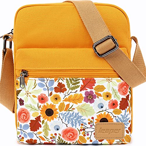 Leaper Girls Crossbody Purses 2 PCS Floral Messenger Bag Canvas Crossbody Bag and Purse Set for Women (SD08-Yellow) - Image 1