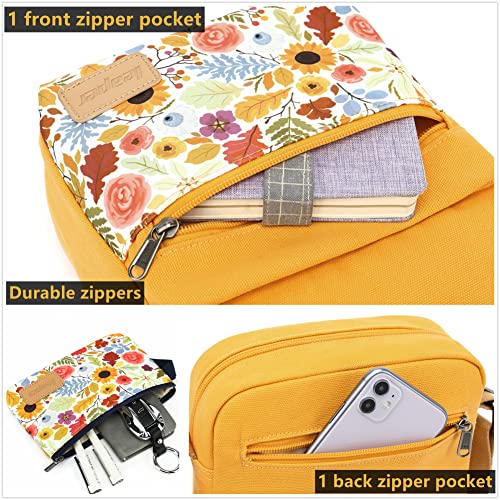 Leaper Girls Crossbody Purses 2 PCS Floral Messenger Bag Canvas Crossbody Bag and Purse Set for Women (SD08-Yellow) - Image 5