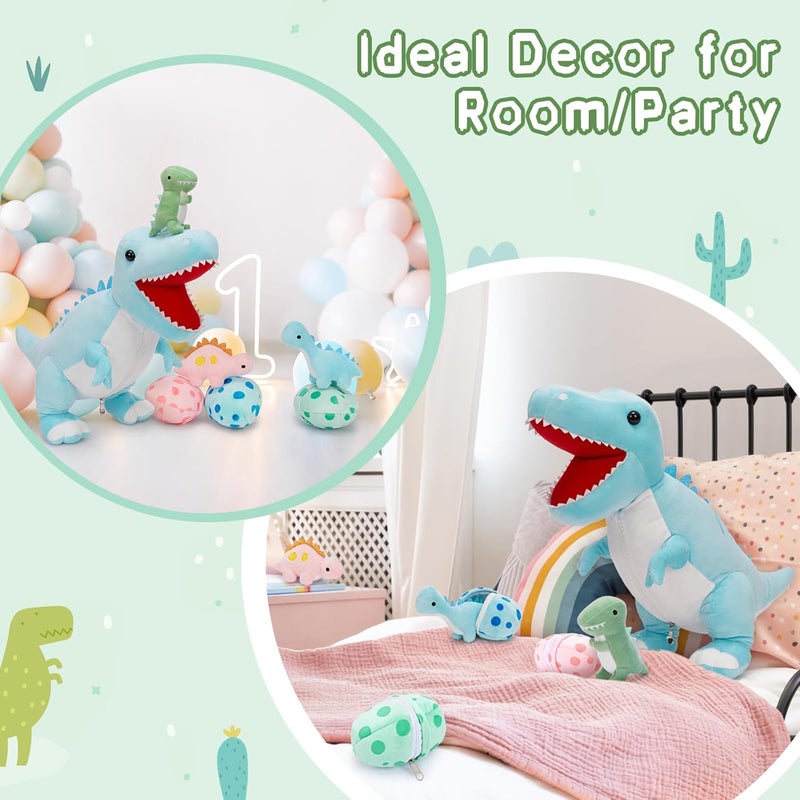 MorisMos XXL Dinosaur Bear 60cm Blue with 3 Puppies Inside, Large Plush Dinosaur, Soft Plush Dinosaur Toy for Kids, Christmas Gifts for Boys Girls - Image 3