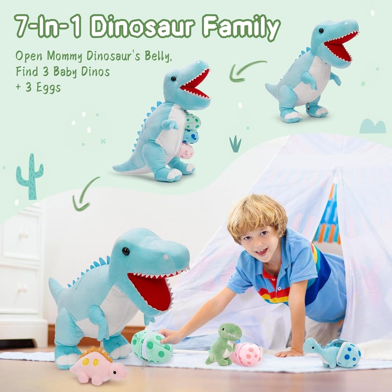 MorisMos XXL Dinosaur Bear 60cm Blue with 3 Puppies Inside, Large Plush Dinosaur, Soft Plush Dinosaur Toy for Kids, Christmas Gifts for Boys Girls - Image 2